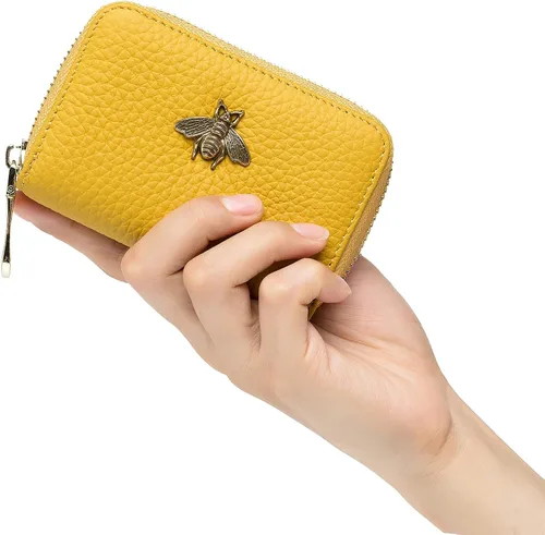 Vista 6 de imeetu - Tarjetero de cuero con cremallera y contra identificación por radiofrecuencia (RFID) pequeño, cartera para mujer