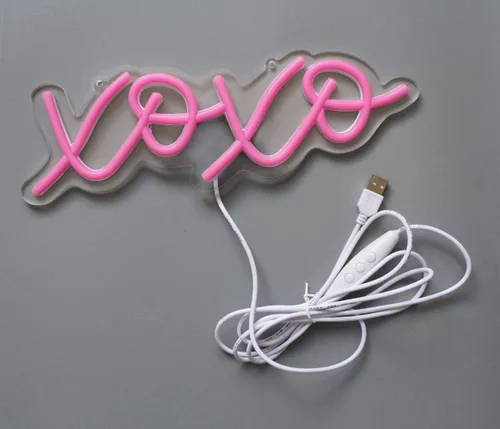 Vista 5 de XOXO - Letrero de luz LED de neón rosa para el día de San Valentín para pared de dormitorio, luces de neón para decoración de pared, letrero Xoxo