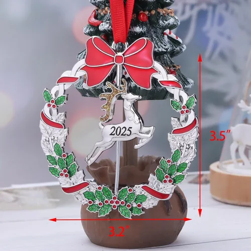 Vista 4 de Adornos de Navidad, Adornos Metálicos para Árbol de Navidad con Fecha 2025 Plateados Giratorios Divertidos Adornos de Navidad Decorativos Decoración