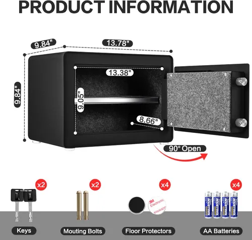 Vista 8 de Caja fuerte para el hogar, caja fuerte pequeña de 1.0 pies cúbicos con estante extraíble, sistema de alarma, caja de seguridad electrónica digital