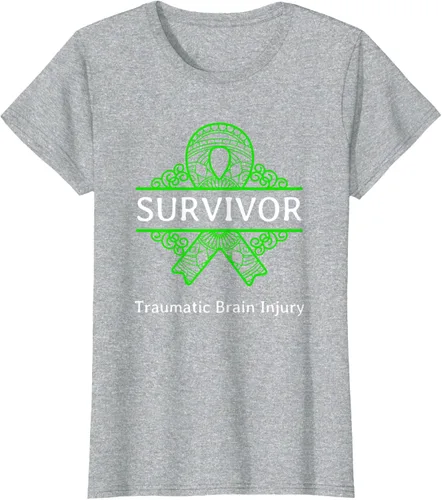 Vista 29 de Camiseta de concientización traumática con cinta verde para supervivientes de lesiones cerebrales, Negro, S