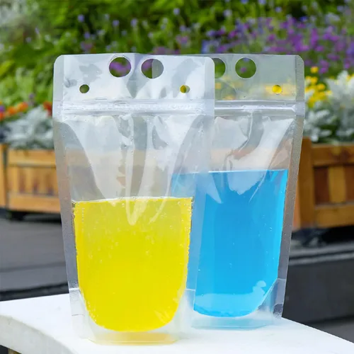 Vista 9 de Ozera Bolsas para bebidas, 100 bolsas reutilizables de 16 onzas para adultos, bolsas resistentes para adultos con embudo de pajita, bolsas de jugo