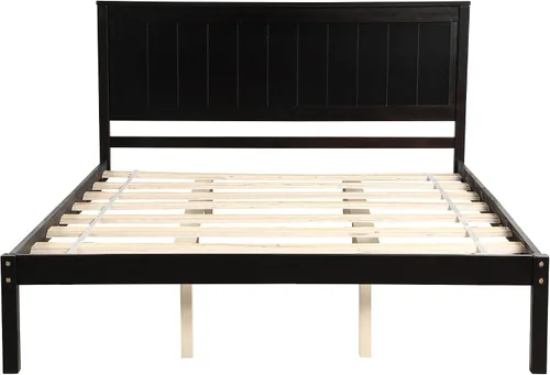 Vista 4 de Harper & Bright Designs Base de cama de madera tamaño Queen con cabecero y estribo, cama de plataforma tamaño Queen con soporte de listones