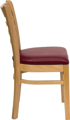 Vista 3 de Flash Furniture HERCULES Series Silla de restaurante de madera natural con respaldo de escalera - Asiento de vinilo burdeos Asiento de vinilo