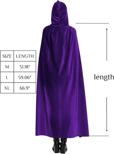 Vista 6 de Raven - Capa para mujer, capa con capucha para mujer, capa roja de Caperuca, Capa morada con capucha, capa de cosplay de cuervo, capa morada