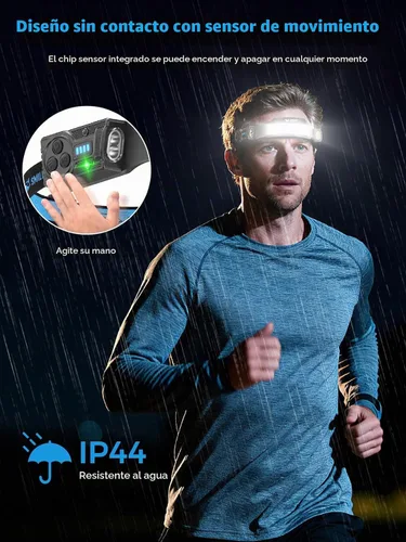 Vista 4 de Smiling Shark Linterna frontal TS-4, foco doble con luz de inundación 4X y linterna de cabeza LED estroboscópica recargable 2400mAh de larga