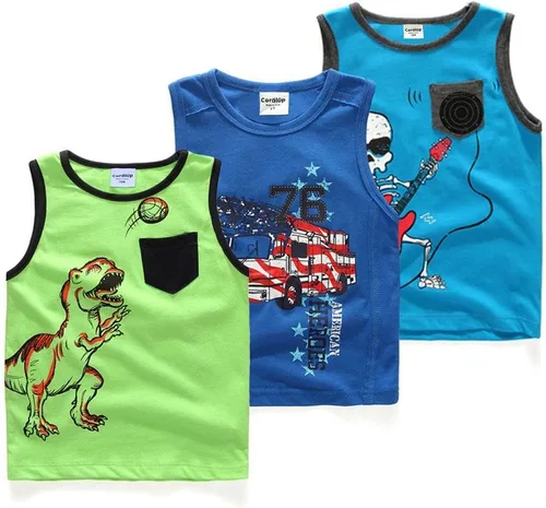Vista 45 de Camisetas sin mangas de algodón suave para niños pequeños, paquete de 3