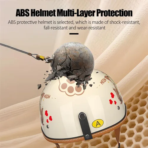 Vista 2 de Casco Moto Retro Jet para hombres y mujeres Homologado DOT, Medio Casco ABS, Ventilación Doble, Visera Retráctil y Forro Desmontable Fresco