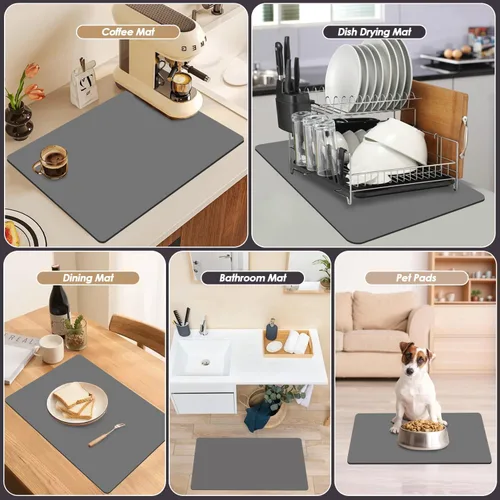 Vista 3 de Tapete de secado de platos para encimera de cocina, tapete de barra de café para encimeras, almohadilla de secado de platos con parte trasera