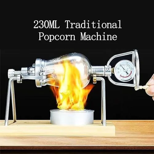Vista 4 de Mini máquina de palomitas de maíz de acero inoxidable de 3.4 fl oz, máquina de mano vintage para reuniones familiares, diversión de fiesta, fácil