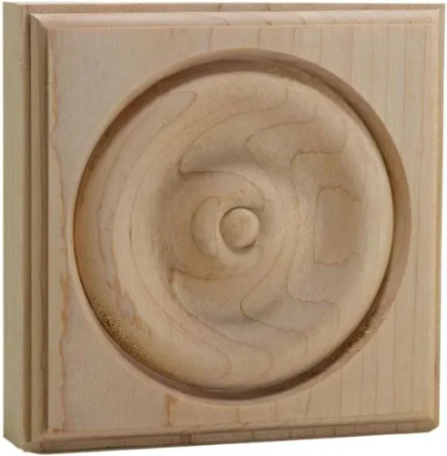 Vista 3 de EWAP40 Rosette Casing Corner Block 1" x 4" Cuadrado Sin Terminar, Cereza