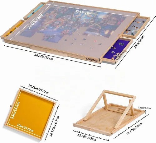 Vista 7 de Tektalk Mesa de Rompecabezas con Soporte/Bracket Ajustable Integrado y Cubierta Extraíble, Meseta de Madera de 3 Ángulos de Inclinación Tablero