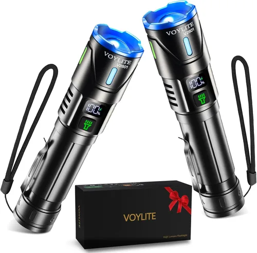 Vista 9 de Flashlights High Lumens Rechargeable 2 Pack Super Bright 100000 LM LED Flashlight with LCD Power Display, 3 Modes, Zoomable, IP67 Waterproof for