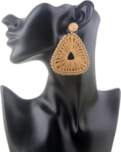 Vista 3 de Aretes de rafia con cuentas Aretes de cuentas de triángulo geométrico bohemio con cuentas de rafia, aretes colgantes de cuentas de rafia bohemios