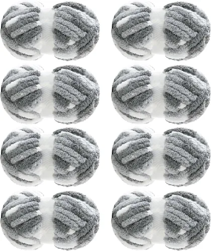 Vista 25 de MABOZOO Hilo Grueso Tie Dye para Tejer a Ganchillo Paquete de 8, Hilo de Chenilla Jumbo Esponjoso, Hilo de Felpa Suave Voluminoso, Hilo Gigante