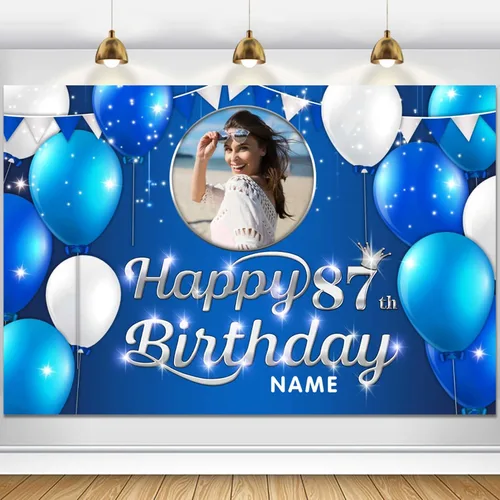 Vista 88 de Cartel decorativo personalizado de feliz cumpleaños número 100 – Cartel personalizado de fiesta de cumpleaños azul marino en tamaños grandes, fotos