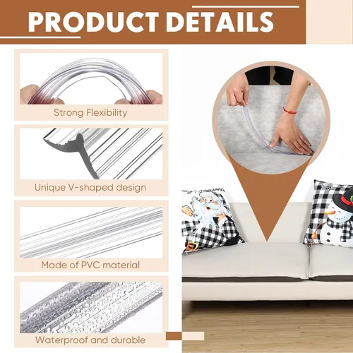 Vista 3 de Yinkin Funda para sofá de 8 y 16 pulgadas, funda de sofá larga transparente de PVC antideslizante, agarres para sofá seccional, fundas de sofá