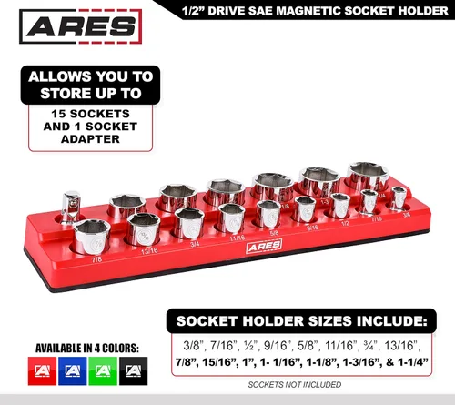 Vista 2 de ARES 70236 - Organizador magnético para 16 vasos SAE de 1/2 pulgada, para 15 vasos y 1 adaptador para vaso, mantiene tu caja de herramientas