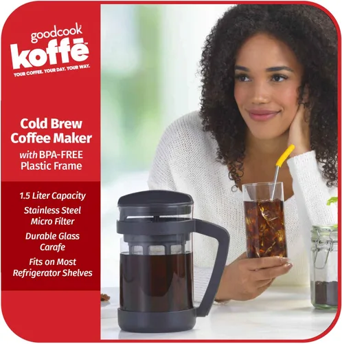 Vista 2 de GoodCook Koffe - Cafetera de vidrio de 1,5 L con marco de plástico sin BPA