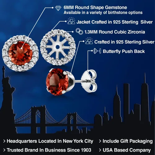 Vista 31 de Gem Stone King Aretes redondos de plata de ley 925 de 0.236 in con piedra natal extraíble para mujer