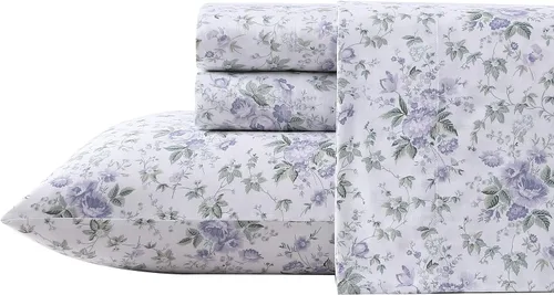 Vista 31 de Laura Ashley - Juego de sábanas individuales con sábana bajera y funda de Bettinas Blooms Rojo