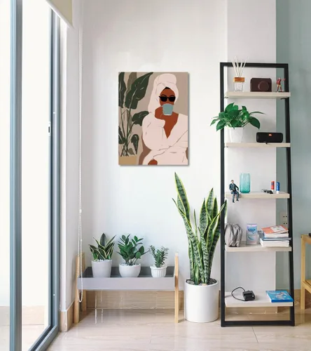 Vista 4 de Lienzo con estampado bohemio de mujer negra y flores, decoración de niña afro, póster de moda, enmarcado listo para colgar