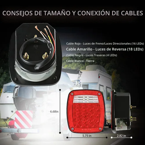 Vista 6 de Wellmax 2 luces traseras LED universales de 12 V con 38 LED rojos y blancos, luces de parada, giro, trasera, respaldo y señal