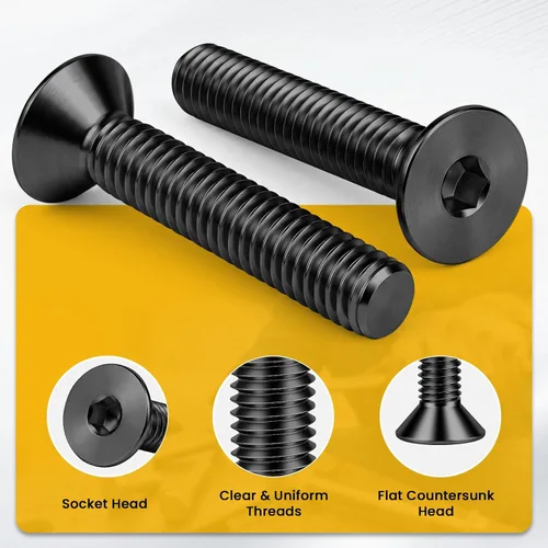 Vista 3 de 3/8-16 x 1 Tornillos de cabeza plana con tuerca de cabeza avellanada, pernos con cabeza avellanada, acero de aleación grado 10.9, rosca completa