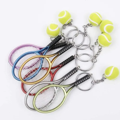 Vista 7 de Mini raqueta de tenis de color con llavero de bola