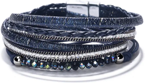 Vista 23 de Fesciory - Pulsera de leopardo para mujer, estilo bohemio de cuero multicapa con perlas de cristal