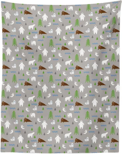 Vista 3 de Lunarable Forest Tapestry, Polar Bear Animals with Owl Walrus Arctic Fox Spruce Tree Camp North Pattern, Fabric Wall Hanging Decor for Bedroom