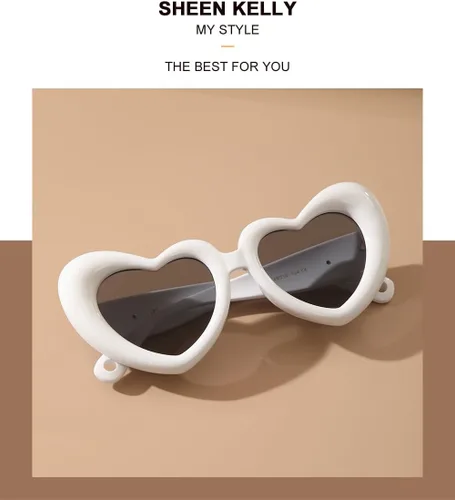 Vista 5 de SHEEN KELLY Retro Heart Shaped Sunglasses for Women Trendy Vintage Inflated Love Frame Party Y2K 90s Shades Eyewear