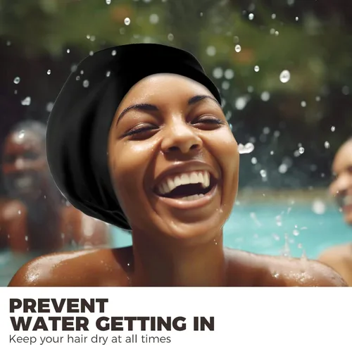 Vista 2 de Gorro de natación extra grande para mujeres y hombres, adultos, jóvenes, gorro de natación de silicona impermeable para cabello muy largo, cabello