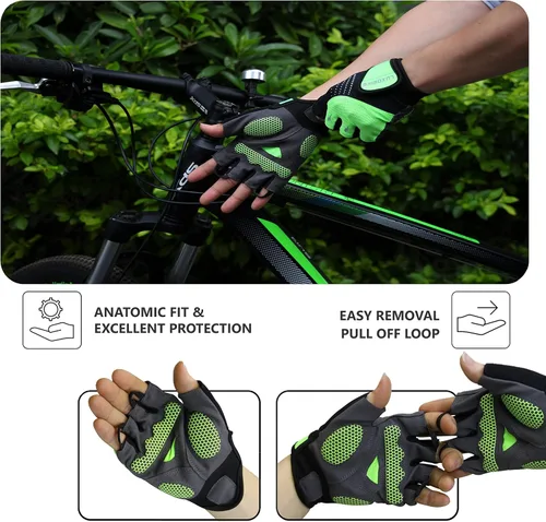 Vista 4 de Guantes de ciclismo para bicicleta de montaña para hombre, amortiguadores de gel SBR acolchados, palma antideslizante, ultra transpirables
