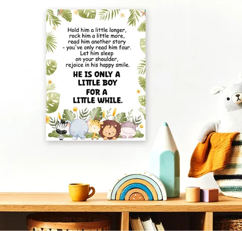 Vista 5 de Letrero con texto en inglés "Hold him a Little Long", tema de safari, inspirador para niños, guardería, pintura impresa, cartel de arte