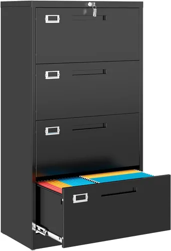 Vista 8 de MIIIKO Archivador lateral de 2 cajones, archivador de metal negro con cerradura, archivadores de almacenamiento de cajones para oficina en casa