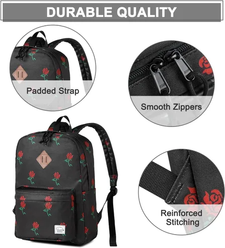Vista 4 de VASCHY - Mochila ligera resistente al agua, mochila casual para mujeres, adolescentes y niñas, rosas