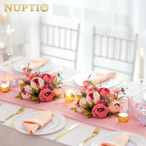 Vista 2 de NUPTIO Bolas de flores flores para centros de mesa: 2 piezas de 9.4 pulgadas de diámetro rosa oscuro peonía artificial arreglo de bolas de flores
