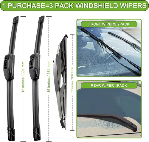 Vista 3 de PARRATI® - Limpiaparabrisas de repuesto de alto rendimiento con escobillas para parte trasera, para Jeep Wrangler 2007-2017 y Wrangler JK 2018