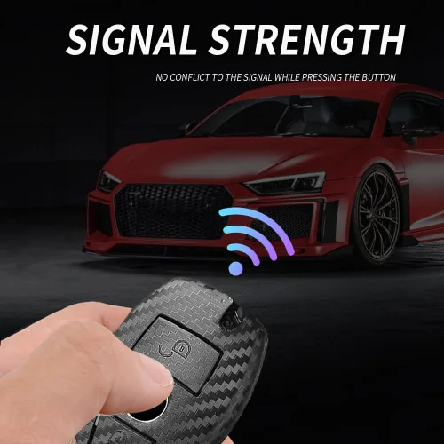 Vista 4 de ontto Funda de llave de 2 botones para Mercedes-Benz, funda mate para llavero con patrón de carbono, Negro
