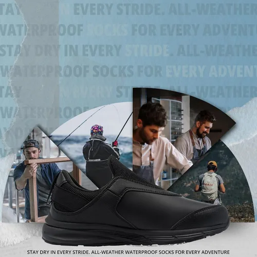 Vista 2 de Zapatos de trabajo antideslizantes para hombres resistentes al agua - Zapatos de cocina anchos y cómodos para cocinero, servicio de alimentos, sin