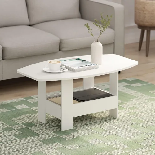 Vista 16 de Furinno Mesa de Café Básica, Mesa de Centro Moderna de 2 Niveles con Estante Abierto, Mesa Auxiliar de Fácil Montaje, para Sala de Estar