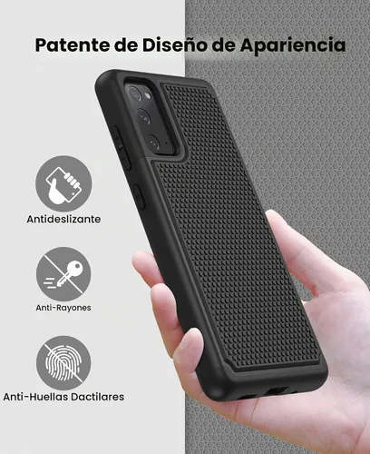 Vista 4 de Funda UNPEY para Samsung Galaxy S20 FE 5G: doble capa antideslizante negra Protección contra caídas de grado militar, textura mate, cubierta Negro