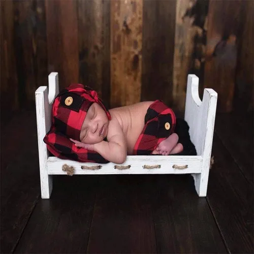 Vista 5 de KAIXIN Traje de fotografía para bebé recién nacido, con sombrero y almohada, accesorios para fotos de bebé, color rojo, talla M, Rojo