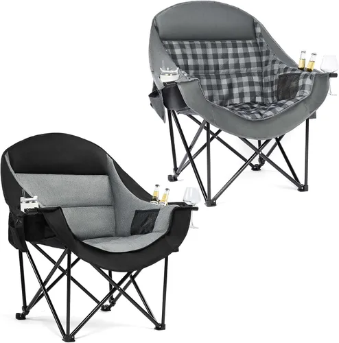 Vista 17 de Silla de camping de gran tamaño con calefacción, resistente, acolchada Negro (Allblack)