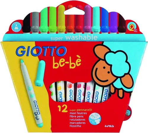 Vista 6 de GIOTTO be-bè Juego de bolígrafos de punta de fieltro para colorear para niños pequeños, bolígrafos jumbo, caja de 18 colores surtidos, súper