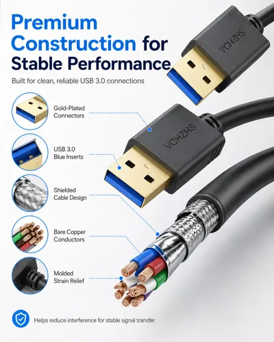 Vista 6 de VCZHS Tech Cable USB a USB de 3.3 pies, USB3.0 tipo A a tipo A macho a macho cable de transferencia de datos de 5 Gbps para almohadilla