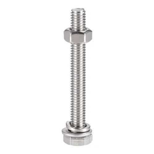 Vista 4 de uxcell Tornillos de cabeza hexagonal M6 x 1.969 in, tuercas, kits de arandelas planas y de bloqueo, pernos hexagonales de rosca completa de acero