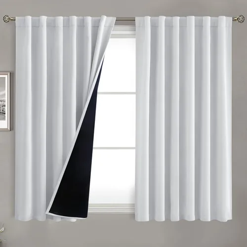 Vista 83 de BGment Cortinas 100% opacas beige de 63 pulgadas de largo con forro aislante térmico, bolsillo para varilla y lengüeta trasera de doble capa