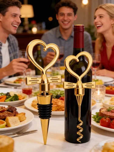 Vista 2 de BetterJonny - Paquete de 2 tapones para botellas de vino de acero inoxidable con forma de corazón, abridor de botellas y abrebotellas con caja